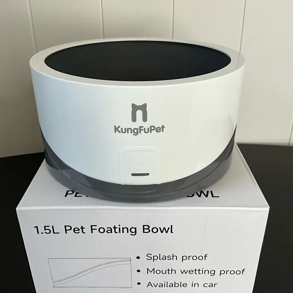 Kungfupet 1.5L Pet Floating Water Bowl Animal Cat Dog Splash Proof No Spill New